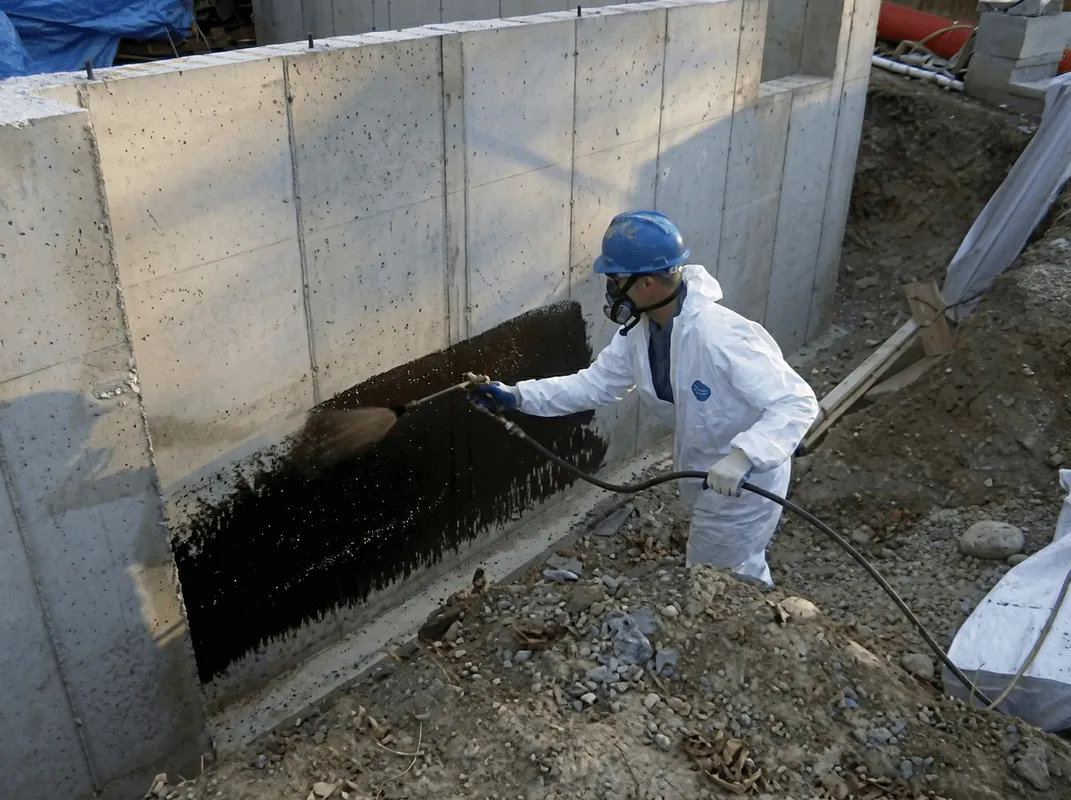 Professional waterproofing the exterior walls of the basement in Jackson, MS